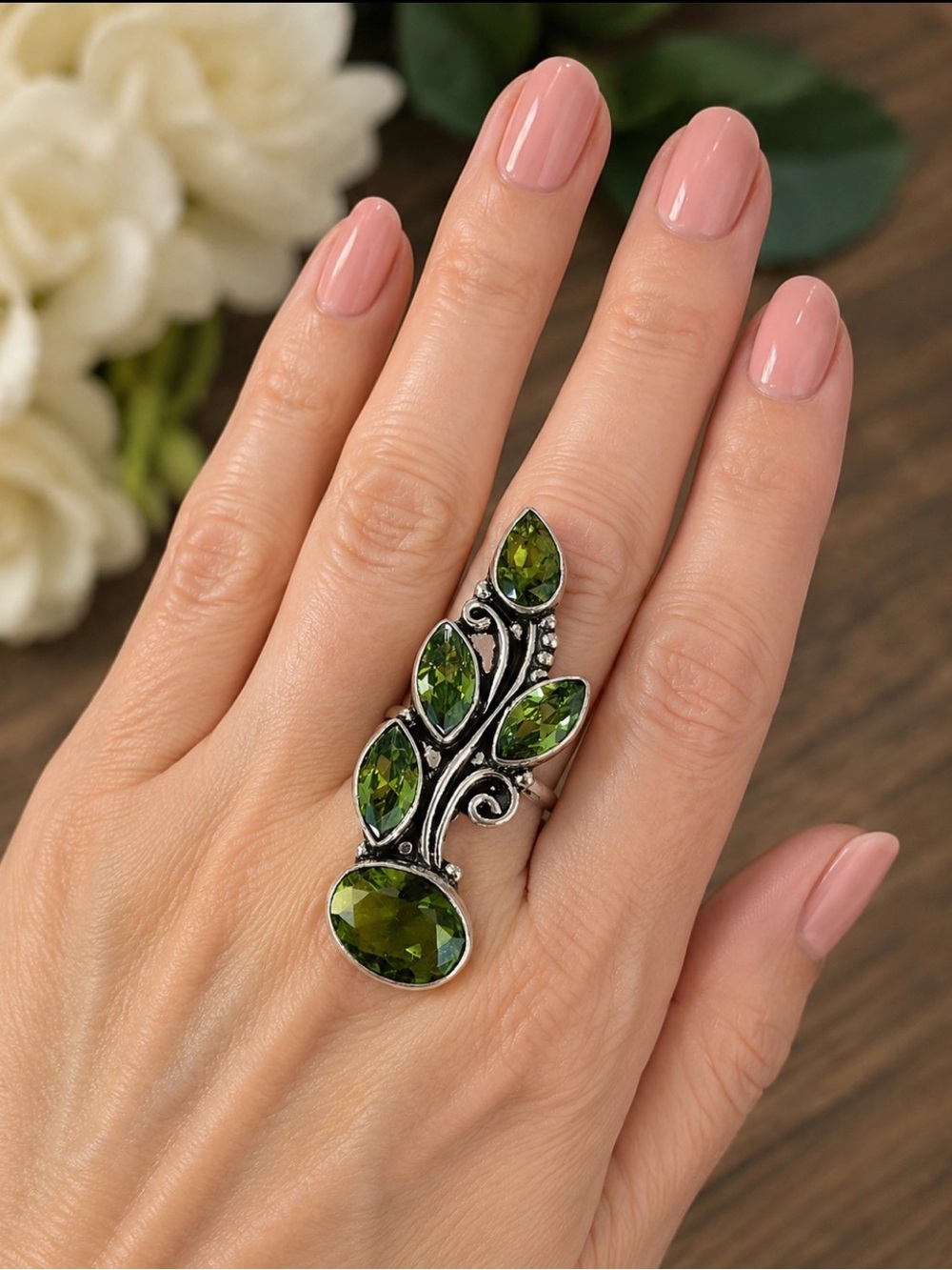 Designer Green Quartz Ring